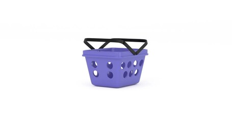 Aufkleber - 4k Resolution Video: Blue Cartoon Minimal Style Grocery Shopping Basket Icon Jumping on a white background with Alpha Matte