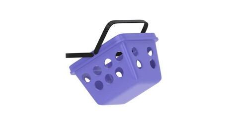 Aufkleber - 4k Resolution Video: Blue Cartoon Minimal Style Grocery Shopping Basket Icon Seamless Looped Rotating on a white background with Alpha Matte