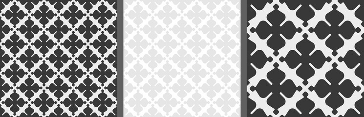 Wall Mural - Vector tile patterns, Lisbon floral monochrome mosaic, Mediterranean seamless black and white ornaments