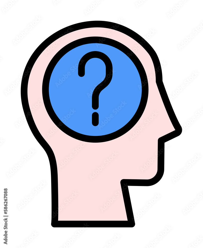 head question icon. Simple color with outline elements of brain process ...