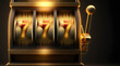 Casino banner, slot machine with move winner combination 777 symbols. Generation AI