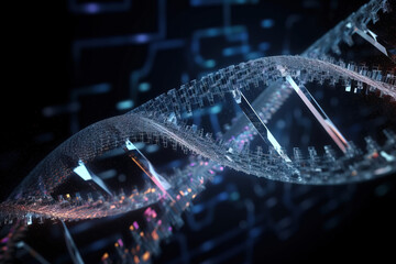 DNA molecule spiral with digital code. Artificial intelligence dna concept. Generative ai