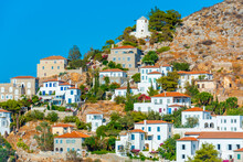 Residential Houses On Slope Of Hydra Island In Greece