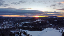 Sunrise Over Snow-covered Homes In Ludlow, Vermont 