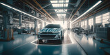 Fototapeta Uliczki - Advanced Technology and Automation in Modern Car Manufacturing. Interior of modern vehicle assembly line factory - Generative AI