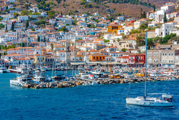 Sticker - View of port of Hydra in Greece