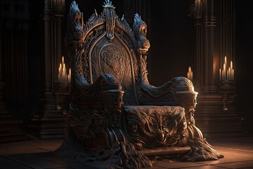 Wall Mural - Empty royal throne in dark castle hall. Fantasy medieval throne for king. Created with Generative AI