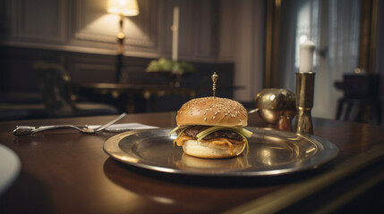 Poster - Hamburger on a luxury table Generative AI