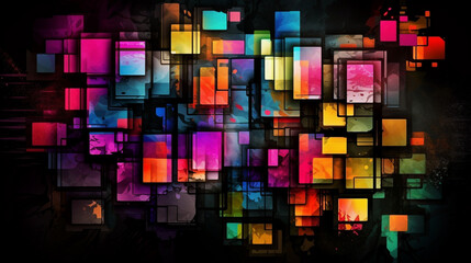 Sticker - Dark squares abstract background double exposure Generative AI