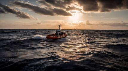 Sticker - A rescue boat going to save lives on the high seas Generative AI