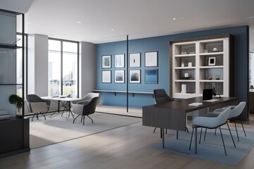 blue stylish office interior. generative ai