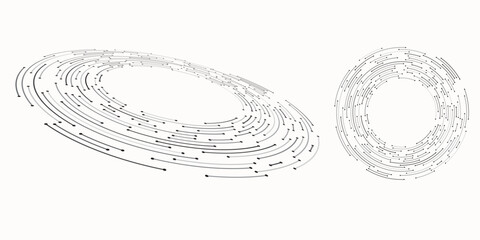 Leinwandbilder - Circle with dark lines and dots as dynamic abstract vector background or logo or icon. Abstract background with lines in circle. Artistic illustration with perspective.