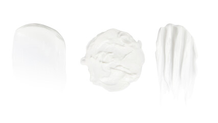 A set of smears of white cream. cream, mask, creamy, cream texture. cosmetic. Isolated without background. PNG