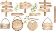 © Nataliya Kunitsyna - Wood Slice and sign watercolor clipart PNG. Woodland weddingWood Slice, wooden sign with old texture. Watercolor painted illustration. Tree board clipart PNG. Woodland decoration