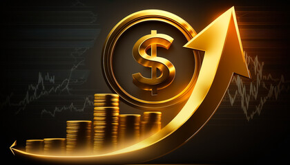 Wall Mural - A compelling abstract background featuring a dynamic stock chart and piles of gold coins - ai generated.