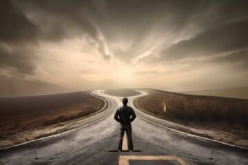 person on the winding road to success amidst blurred nature background