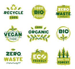 Sticker - Ecology Badges and Green Eco Labels for Bio and Organic Product Vector Set