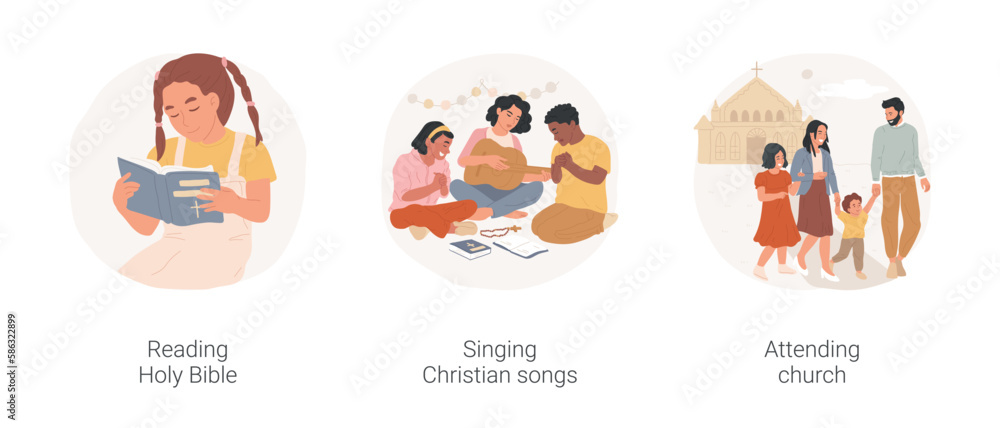 Religious Activity Animation เวกเตอร์ Stock Christian education isolated cartoon vector illustration ...
