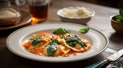 Sticker - Ricotta Ravioli with Spinach and Tomato Sauce Generative AI