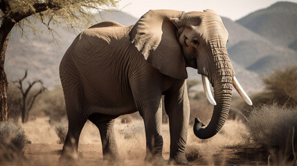 Poster - A majestic elephant with a long trunk Generative AI