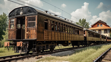 Canvas Print - A historic passenger train with wooden carriages Generative AI