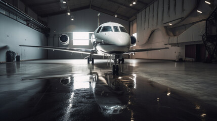 Poster - A luxury private plane parked in a private hangar Generative AI