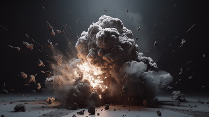 big explosion with smoke and fire on black background ai generated artwork