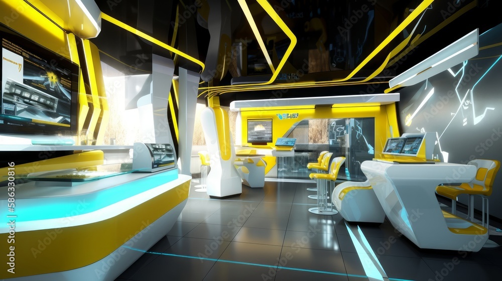 Innovative design concept of a futuristic fast-food interior ...