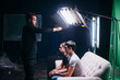 © Anna - Illuminators with lighting equipment, lighting devices on the set. Lighting production for filming movies