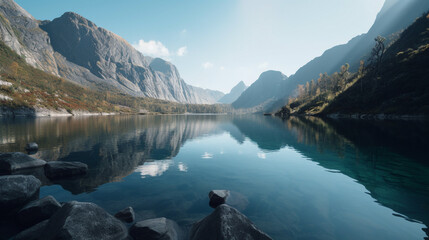 Canvas Print - Lake in mountains Generative AI