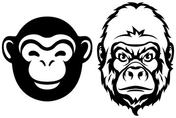 Hand drawn face of monkey. Gorilla illustration mascot art.