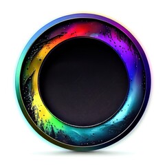 Wall Mural - An empty colorful stonelike circle frame on white background. Natural rock texture, northern light colors. Ai generated abstract illustration with a circle frame made of vivid stone.