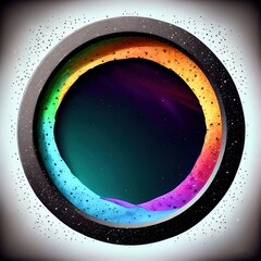 Wall Mural - An empty colorful stonelike circle frame on white background. Painting texture, northern light colors. Ai generated abstract illustration with a circle frame made of vivid stone.