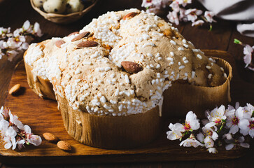 Sticker - Colomba, Italian Easter Dove Cake on Wooden Background