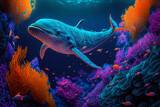 Fototapeta Fototapety do akwarium - dolphin swimming underwater ocean among colored coral reefs.ai generative