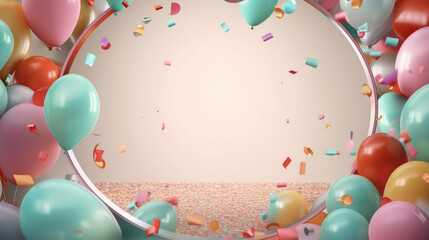 Wall Mural - Happy Birthday Holiday Background with Balloons. Illustration AI Generative