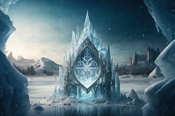 Wall Mural - An Ice Crystal's Journey to a Hidden Frozen Realm Generative AI