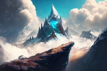 Wall Mural - Awe Inspiring Views From the Prancing Peaks of Cloud Isle Generative AI