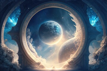 Wall Mural - celestial realm: an ethereal existence in a serene, heavenly universe generative ai
