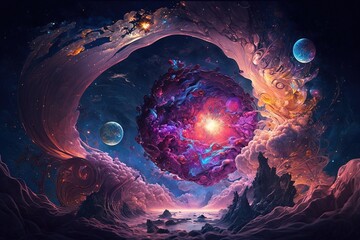 Wall Mural - cosmos unleashed through mystical splashes of fantasy stardusts generative ai