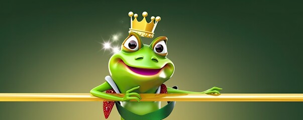 Wall Mural - banner, empty space. Cute, Cartoon, friendly frog wearing a crown, Character with Room for Copy. Empty flat background. Generative ai