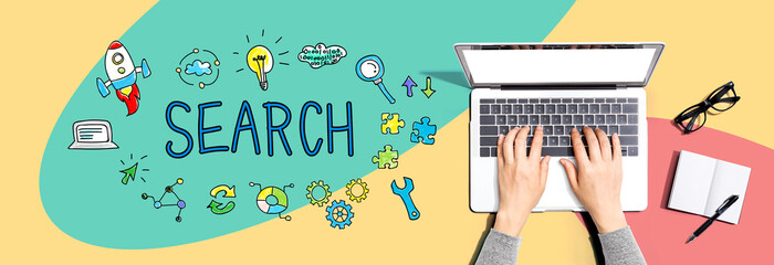 Search with person using a laptop computer