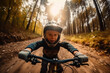 © Mr. Bolota - Kid with Bike Adventure. Child riding a bike with a helmet in nature. Outdoor adventure concept. AI Generative