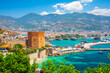 Panoramic view of the harbor of Alanya on a beautiful summer day. Alanya, Turkey 