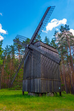Wooden Windmill At The Ethnographic Open-Air Museum Of Latvia In Riga