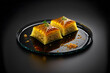 BAKLAVA on black background created with generative AI technology
