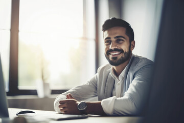 Happy young middle eastern businessman. AI generated, human enhanced.