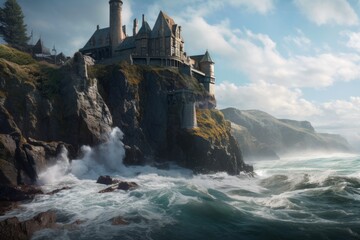 Wall Mural - A wizarding school set on the edge of a cliff