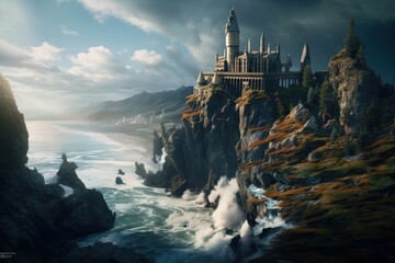 Wall Mural - A wizarding school set on the edge of a cliff