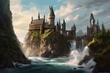 Wall Mural - A wizarding school set on the edge of a cliff